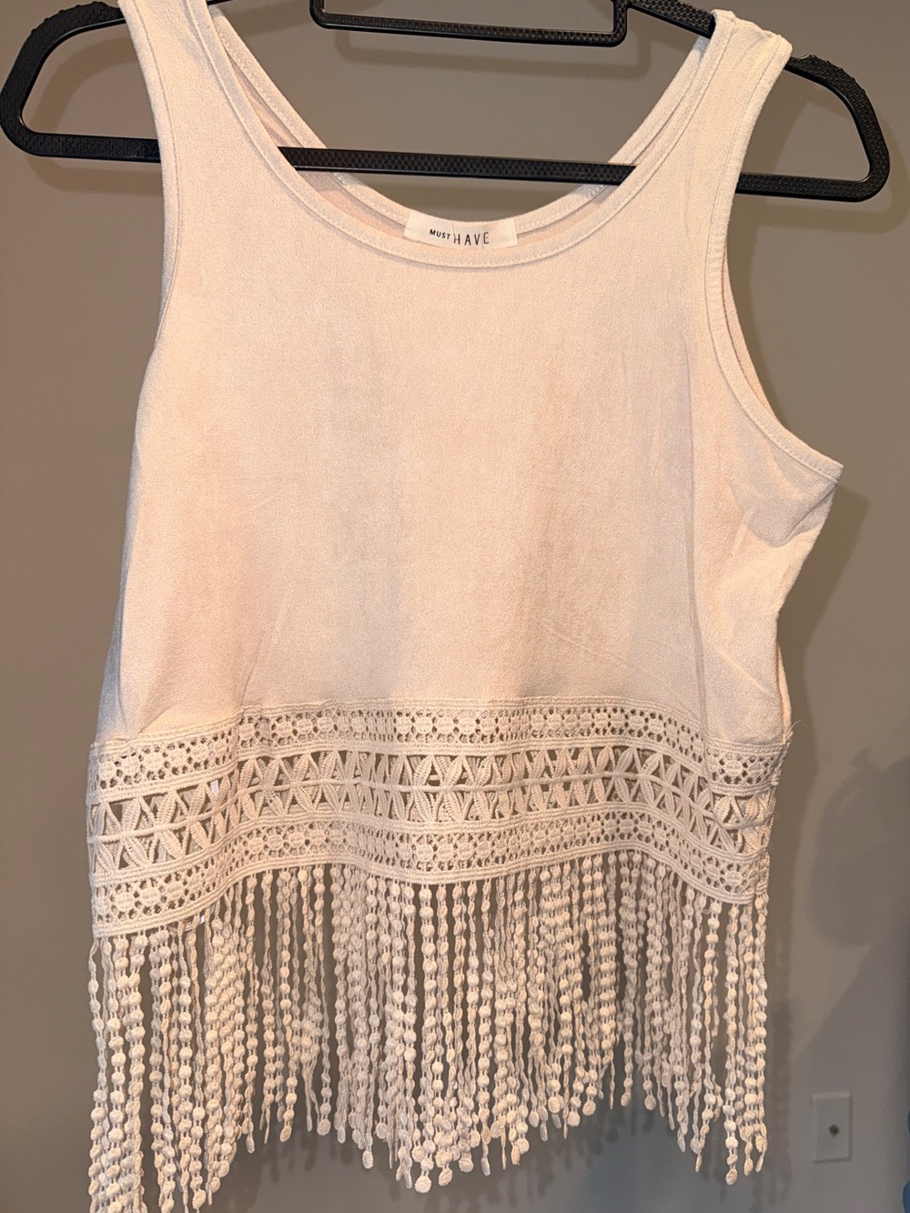 MUST HAVE White Crochet Fringe Sleeveless Tank Top Small